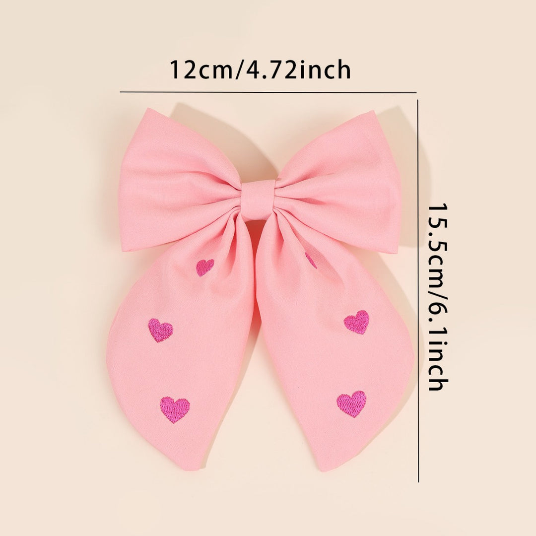 Valentine's Day Pink heart embroidered bow hair clip
