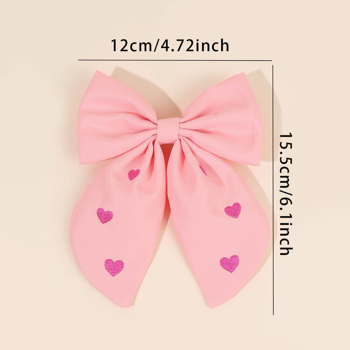 Valentine's Day Pink heart embroidered bow hair clip
