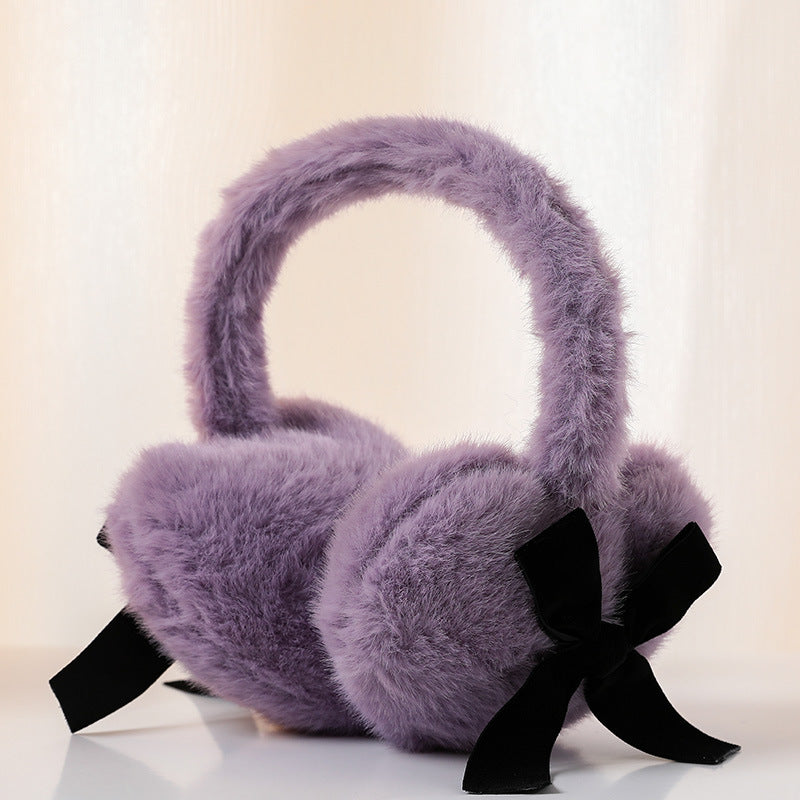 Bow deco heart-shaped plush earmuffs windproof Ear Warmer