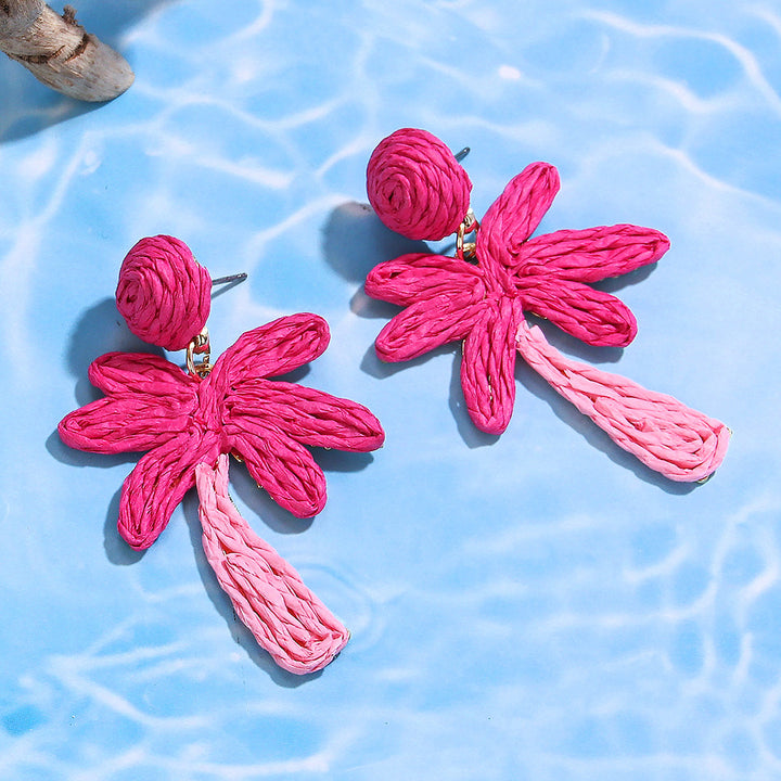 Summer coconut tree hand-woven holiday style earrings