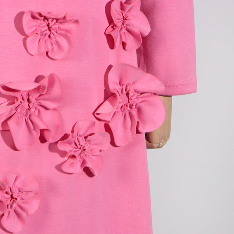 Pink Flower embellished Maxi dress 3D flower collage dress