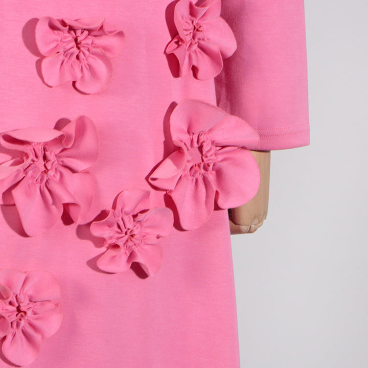 Pink Flower embellished Maxi dress 3D flower collage dress