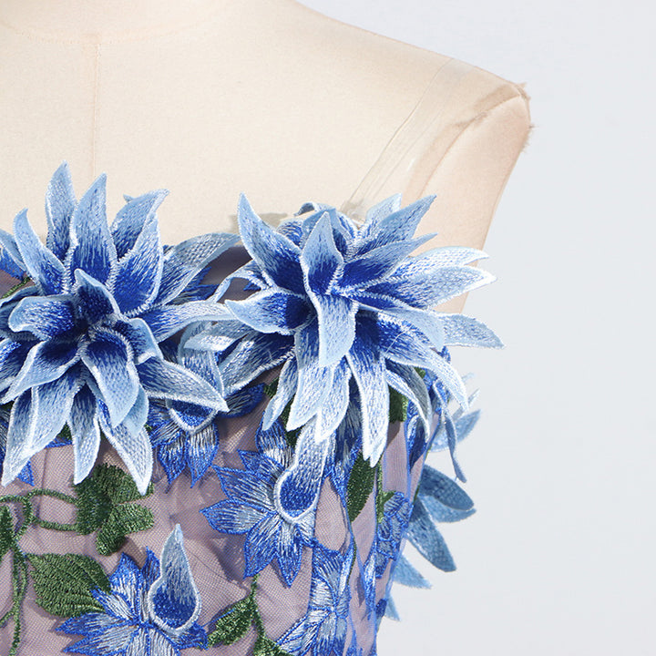 3D flower embroidery tube top dress banquet dress