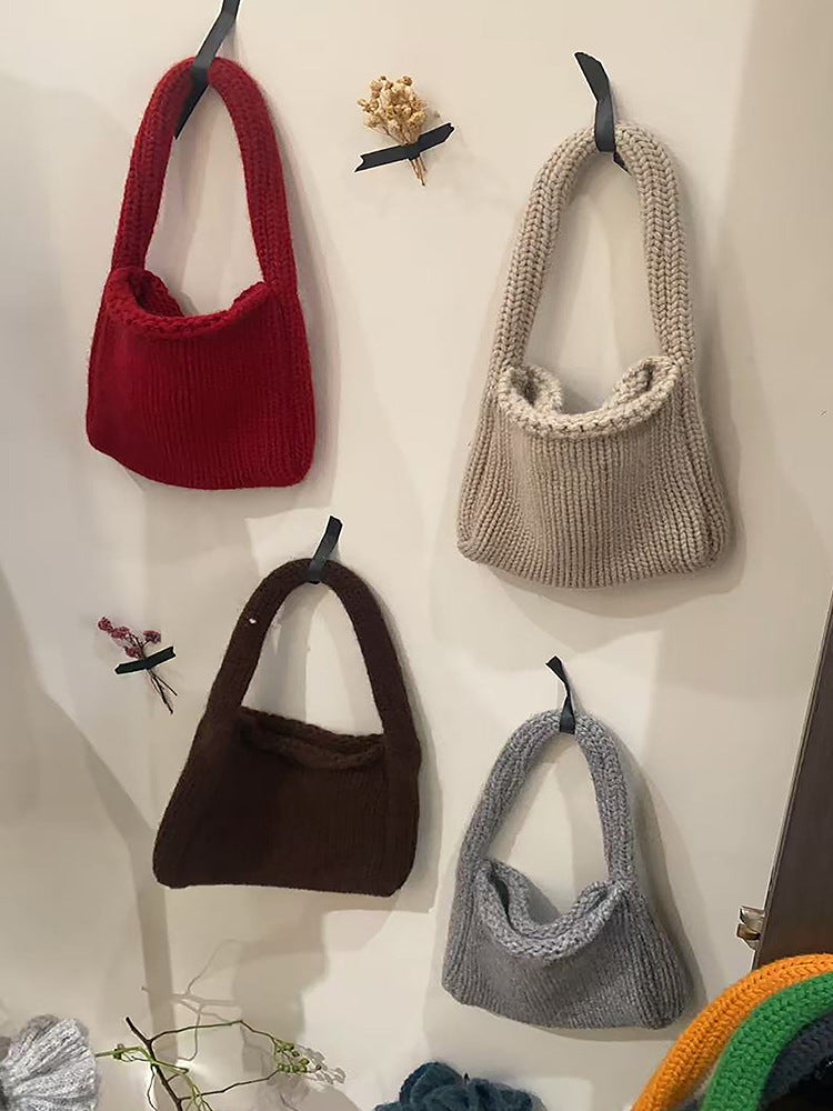 Wool knitted small handbags crocheted thick needle handbags