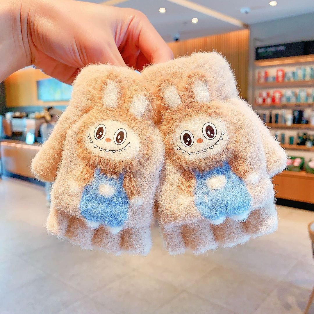 Cute monster Convertible Flip Top furry gloves for kids