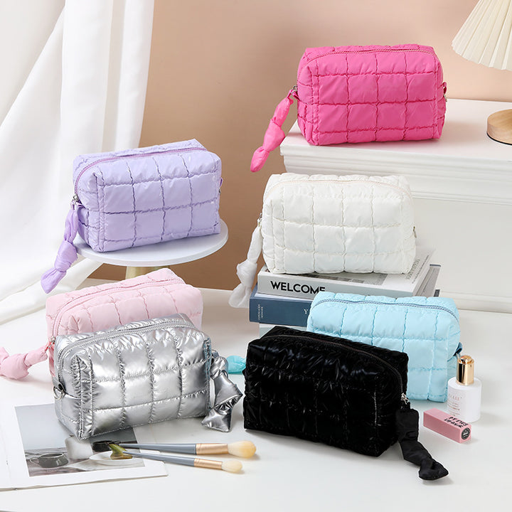 Puffer cosmetic bag portable pillow storage bag