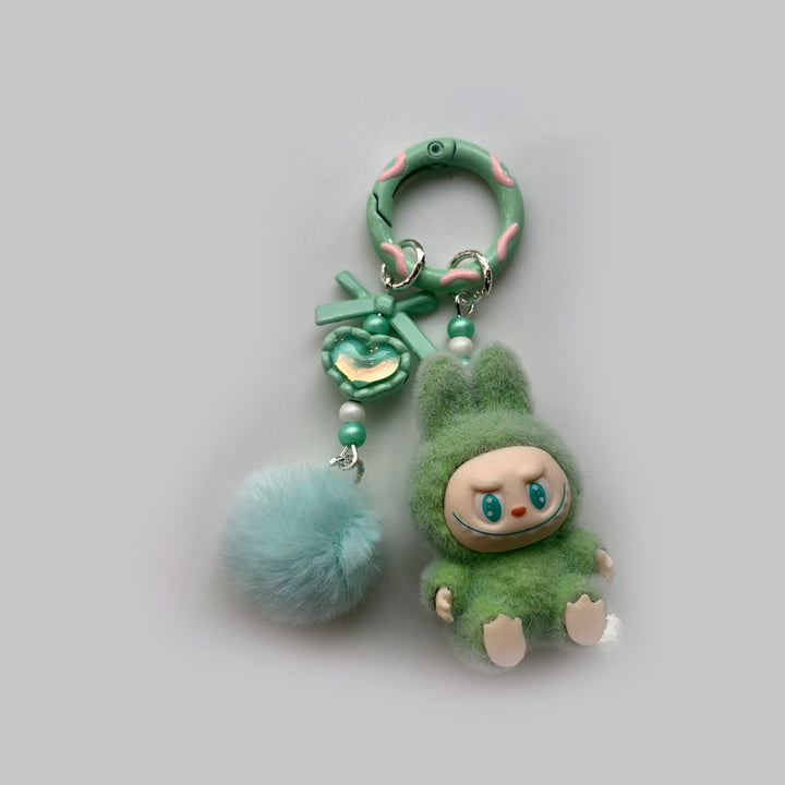 Flocked Mini Labubu heart Keychain bag pendant