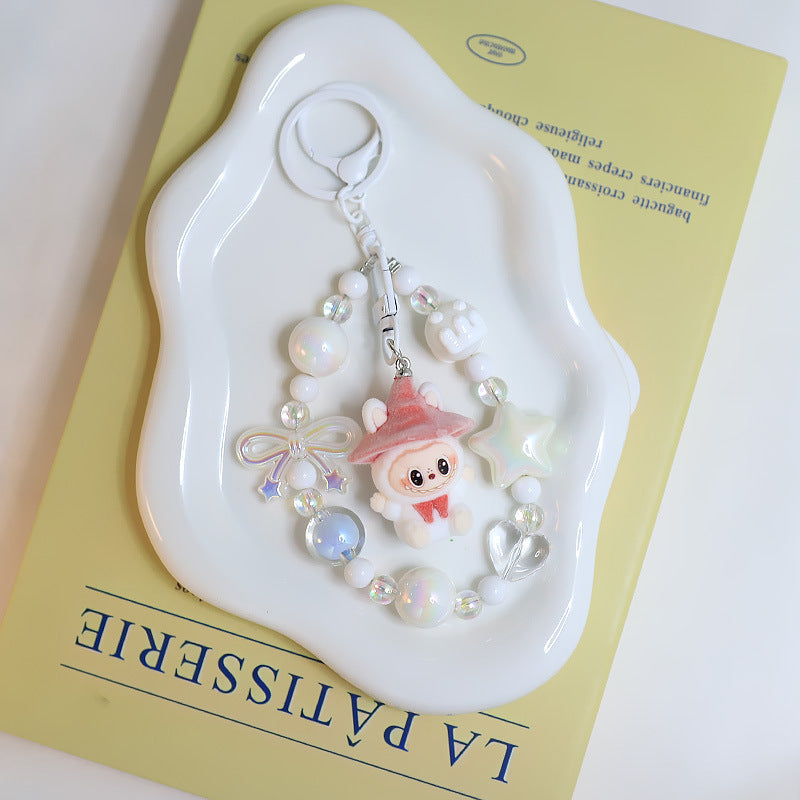 Flocking magic witches labubu Beaded keychain bag pendant gif