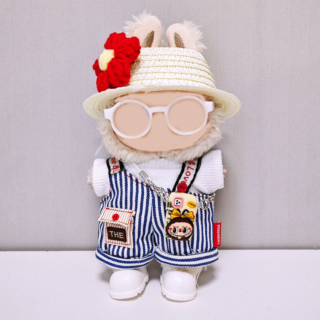 Labubu doll clothes Striped overalls T-shirt 6pcs set