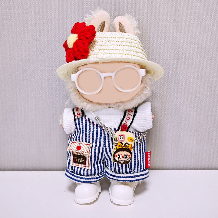 Labubu doll clothes Striped overalls T-shirt 6pcs set