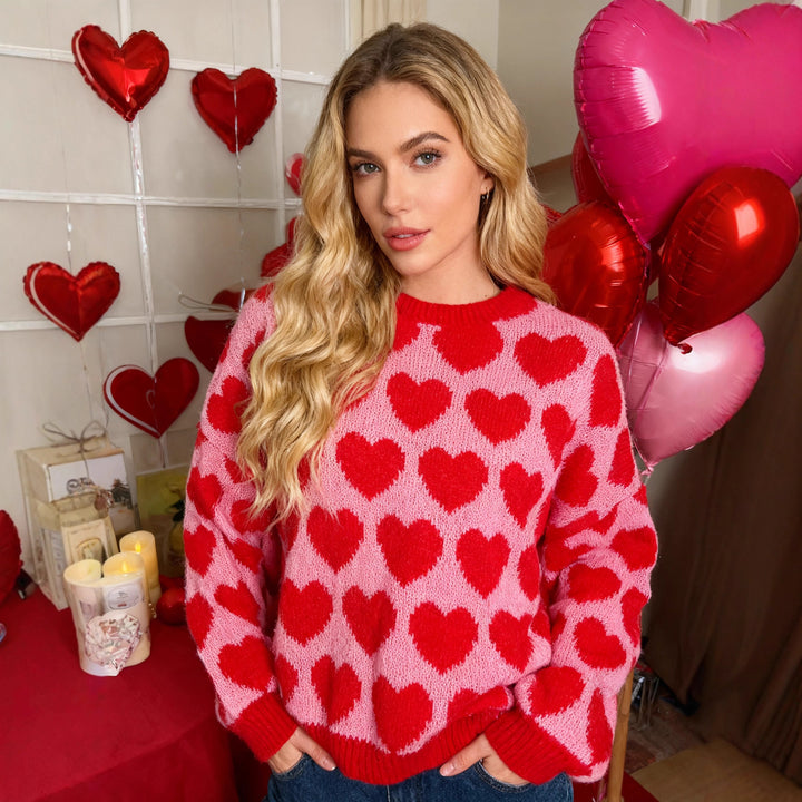 Women's Valentine's Day all-over heart knitted Sweater
