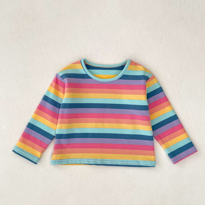 Rainbow baby overalls &striped long-sleeved top 2pcs set