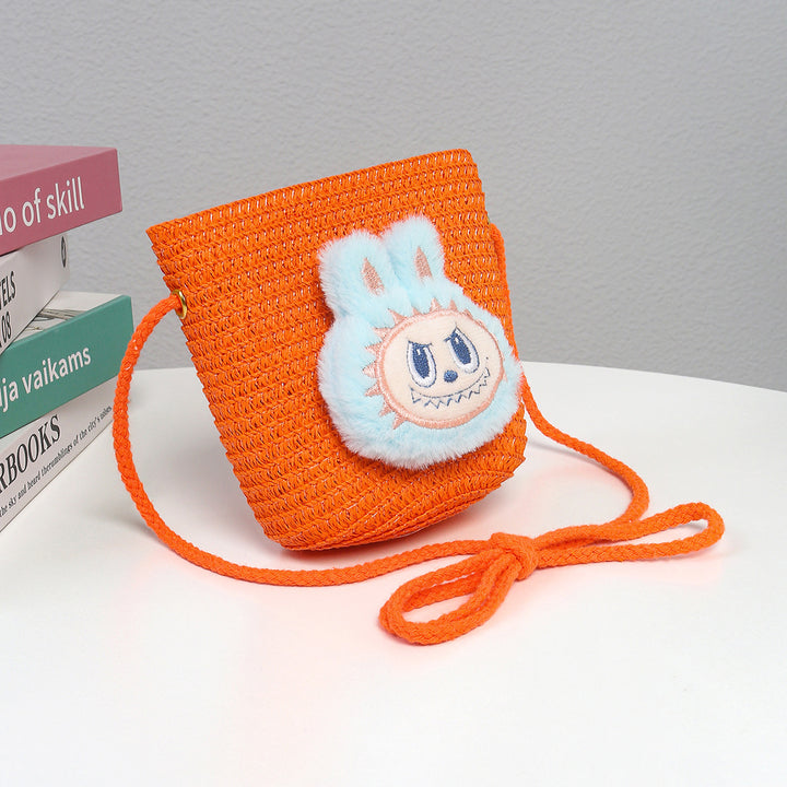 Cartoon cute monster Handmade Woven Straw Crossbody Bag