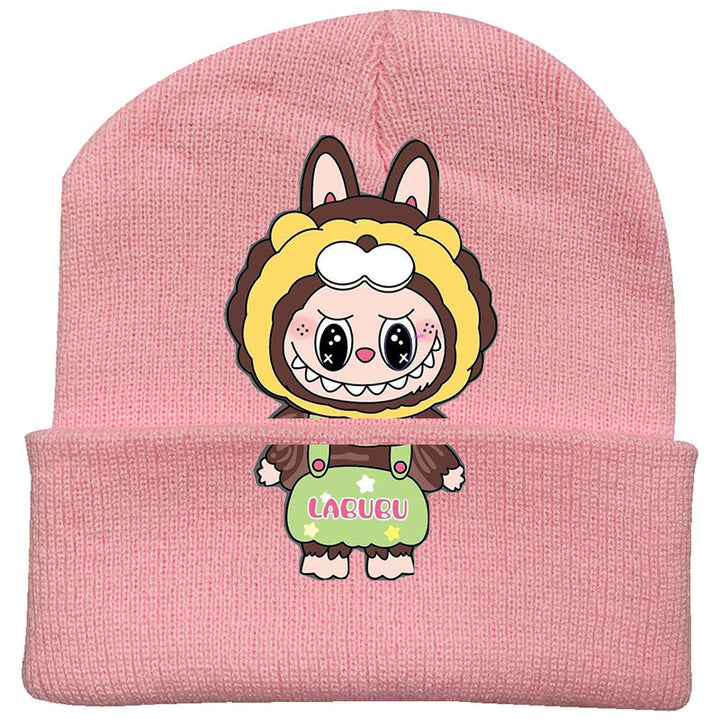 Cute monster printed knitted beanie hat-pink