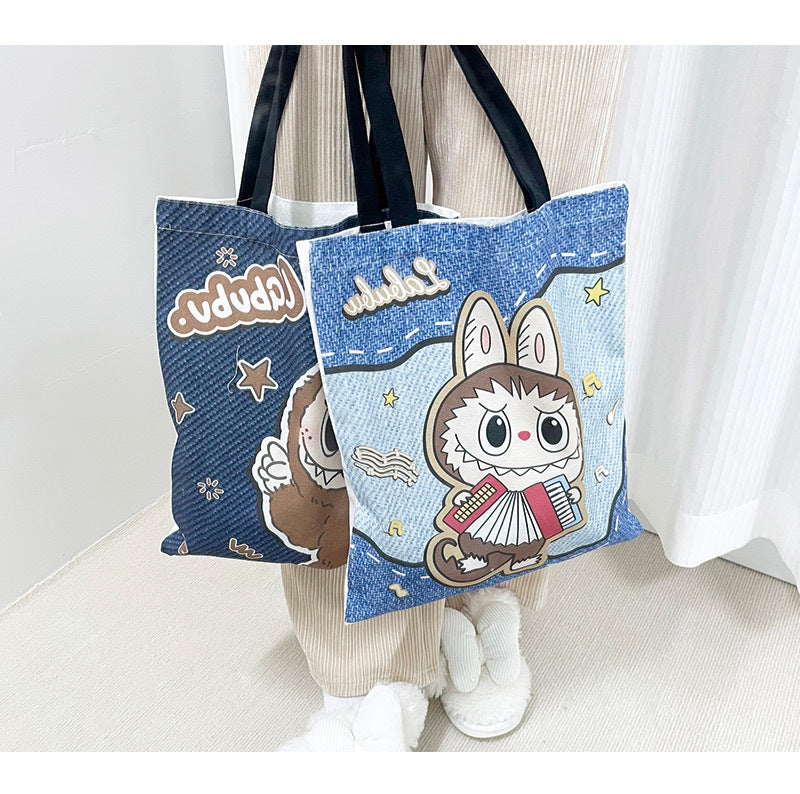 Labubu canvas shoulder bag large capacity tote bag