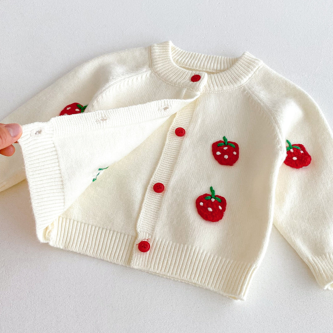 3D Strawberry Baby Girl Knitted Sweater Cardigan&Shorts 2PCS Suit