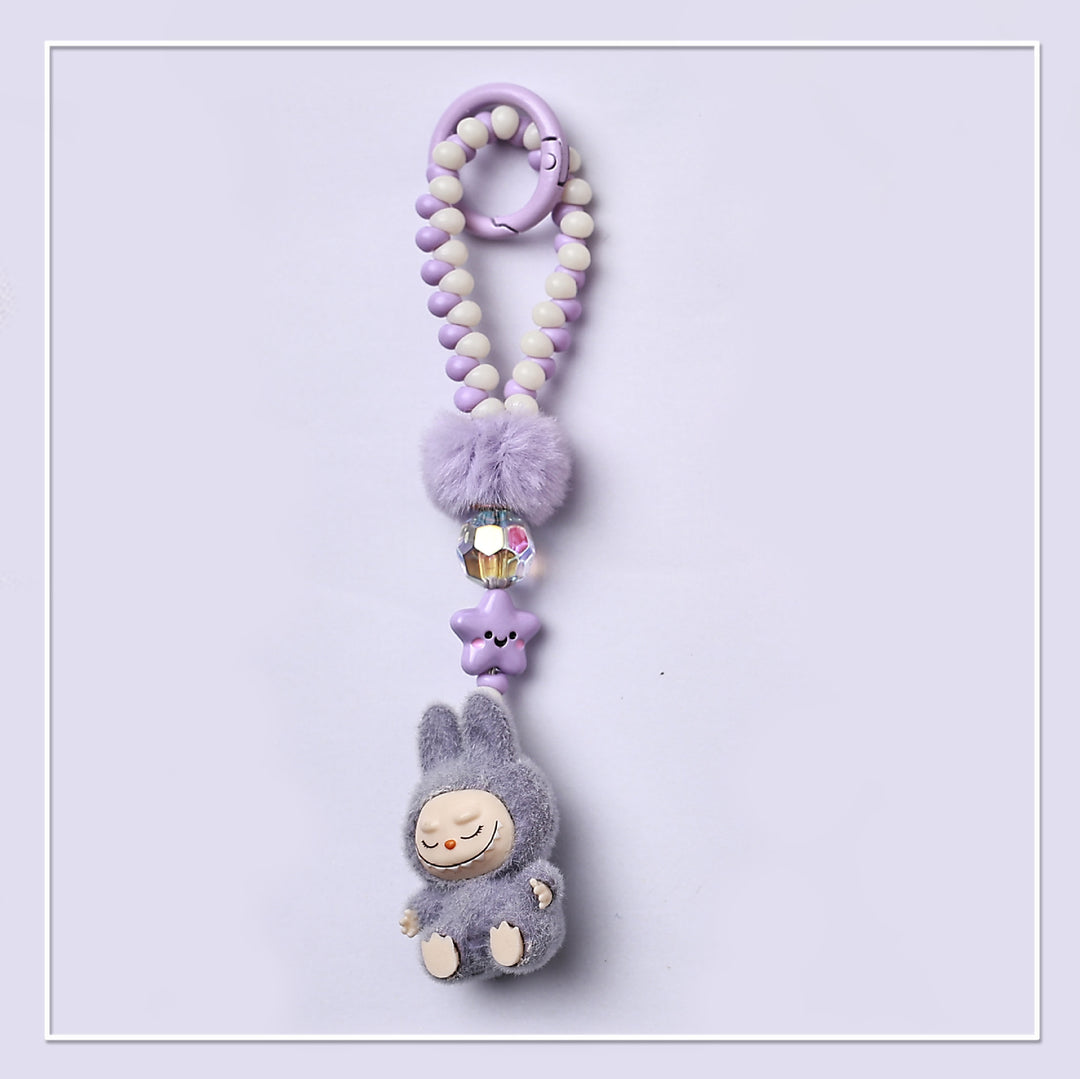 Beaded Mini Flocked Labubu keychain bag pendant