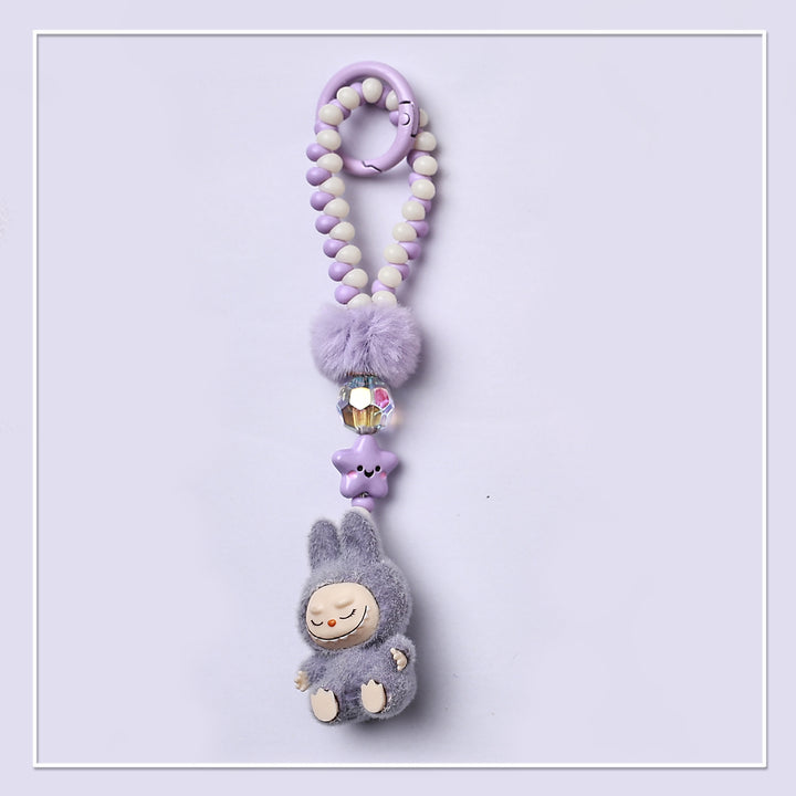 Beaded Mini Flocked Labubu keychain bag pendant