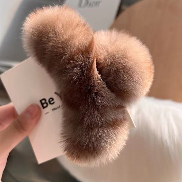 Furry plush hair claw clip for women