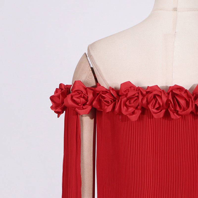 Off Shoulder Rosette Detail Maxi Draped Gown dress