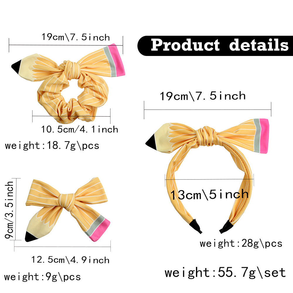 Back to school pencil bow hair accessories 3pcs set