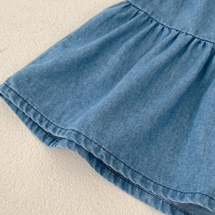 Baby denim lace dress top&bubble short 2pcs set