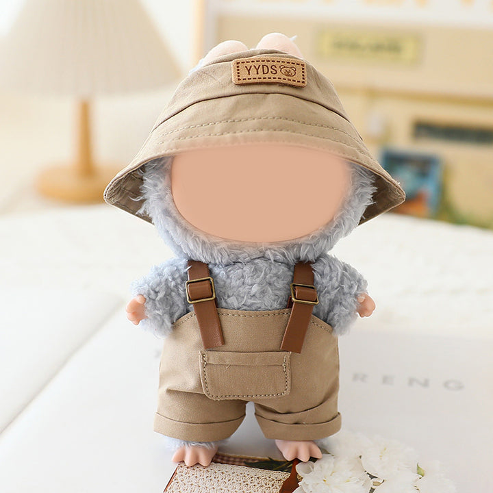 Summer Bucket hat &overalls set for labubu dolls clothes