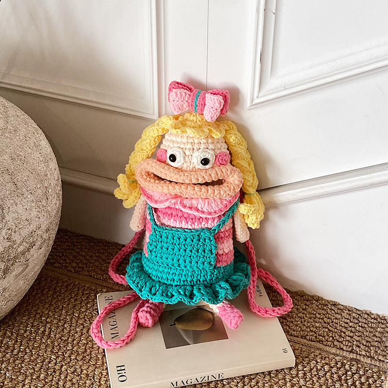 Crocheted Adorably Ugly Big Mouth Doll Crossbody Bag
