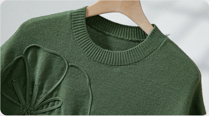 Embroidered knitted vest sleeveless sweater top for women
