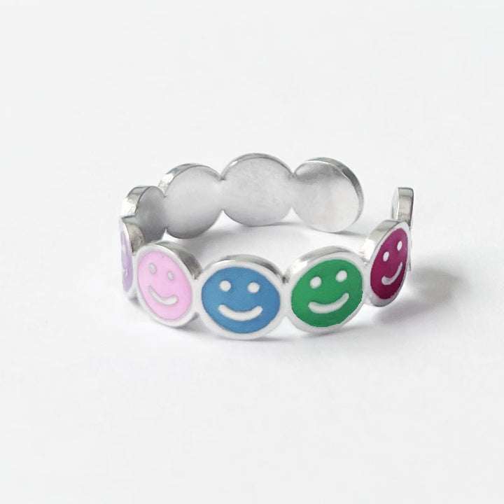Colorful smiley flower adjustable titanium steel ring