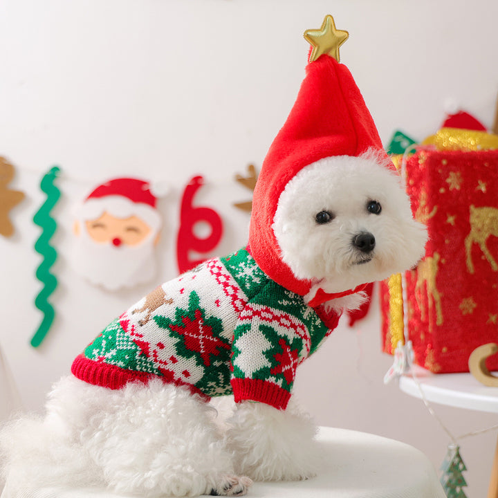 Puppy&Kitten Christmas Sweater&hat 2pcs set pet clothes