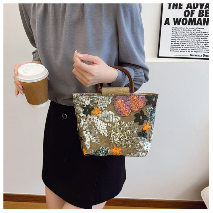 Colorful Sequins floral Mesh Embroidered Jacquard Tote bag