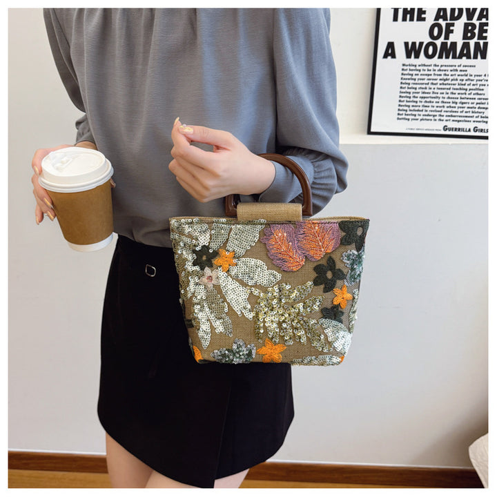 Colorful Sequins floral Mesh Embroidered Jacquard Tote bag
