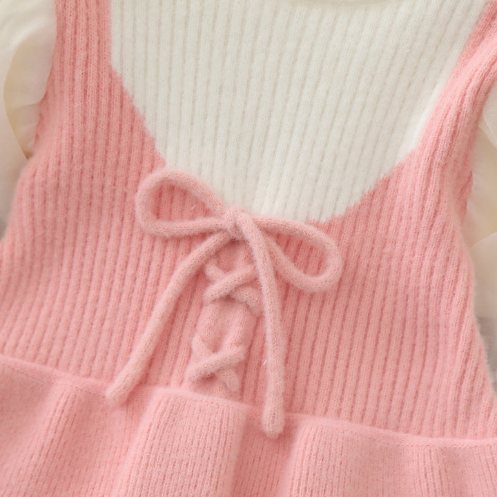 Girls puff sleeve knitted sweater skirt