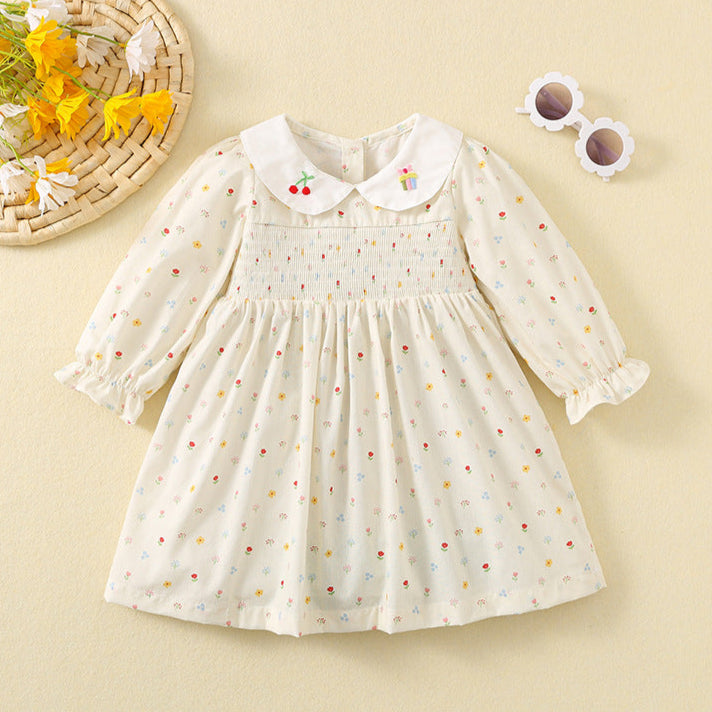 Cherry Cake embroidered cotton floral smocked dress