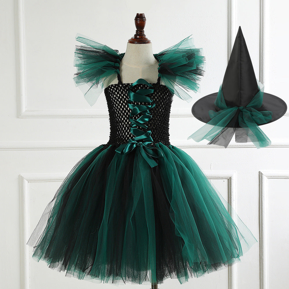 Halloween girls Witch Costume puff skirt&witch hat