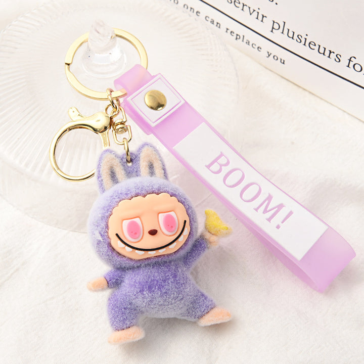 Flocking Yoga labubu keychain Labubu pendant cute gift