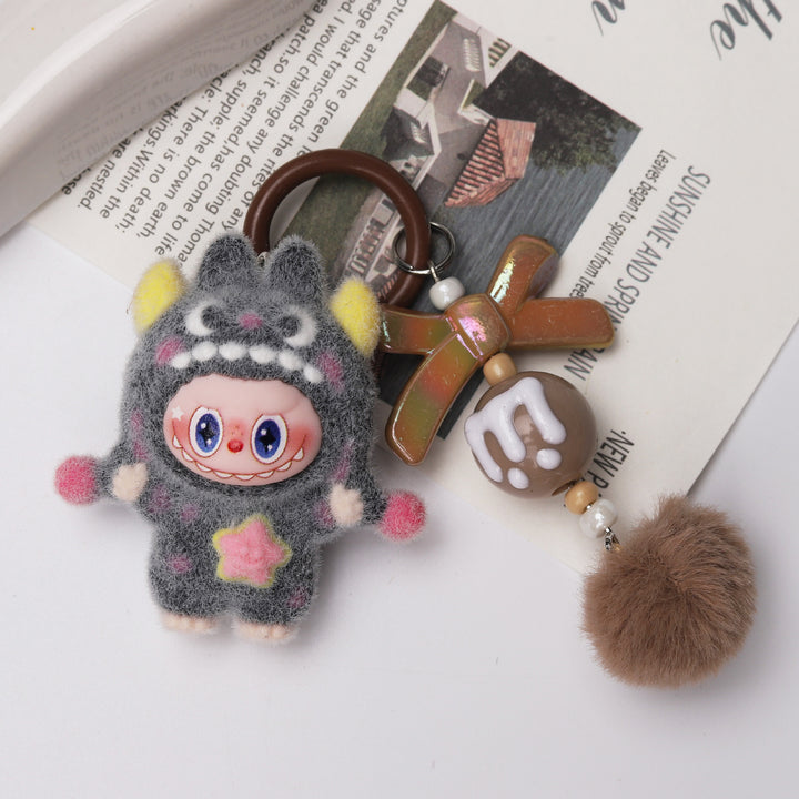 Flocked polka dot monster rabbit keychains bag charms