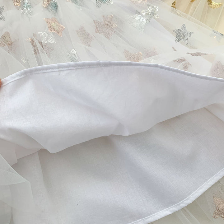 Girls Sequin star&moon embroidery mesh tutu dress