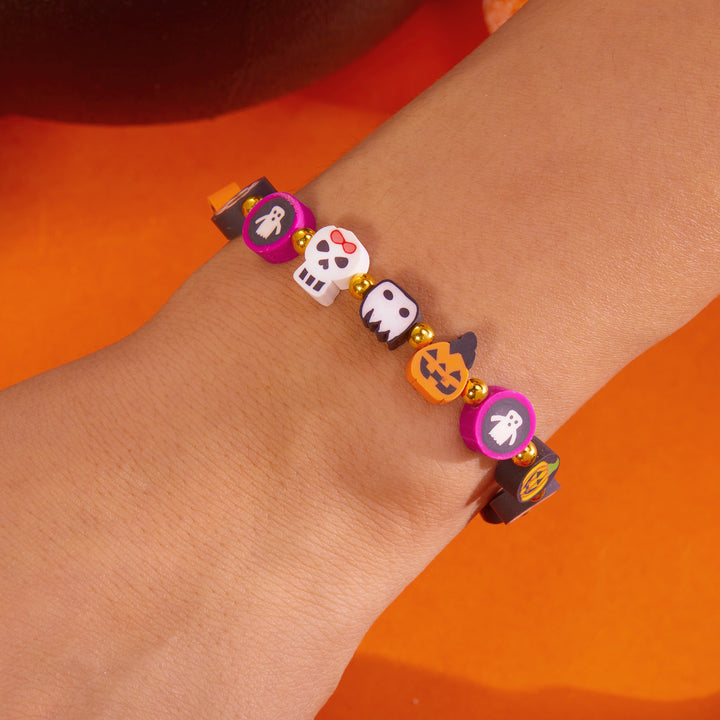 Halloween Pumpkin Ghost Contrast Color Soft Clay Bracelet-4pcs set
