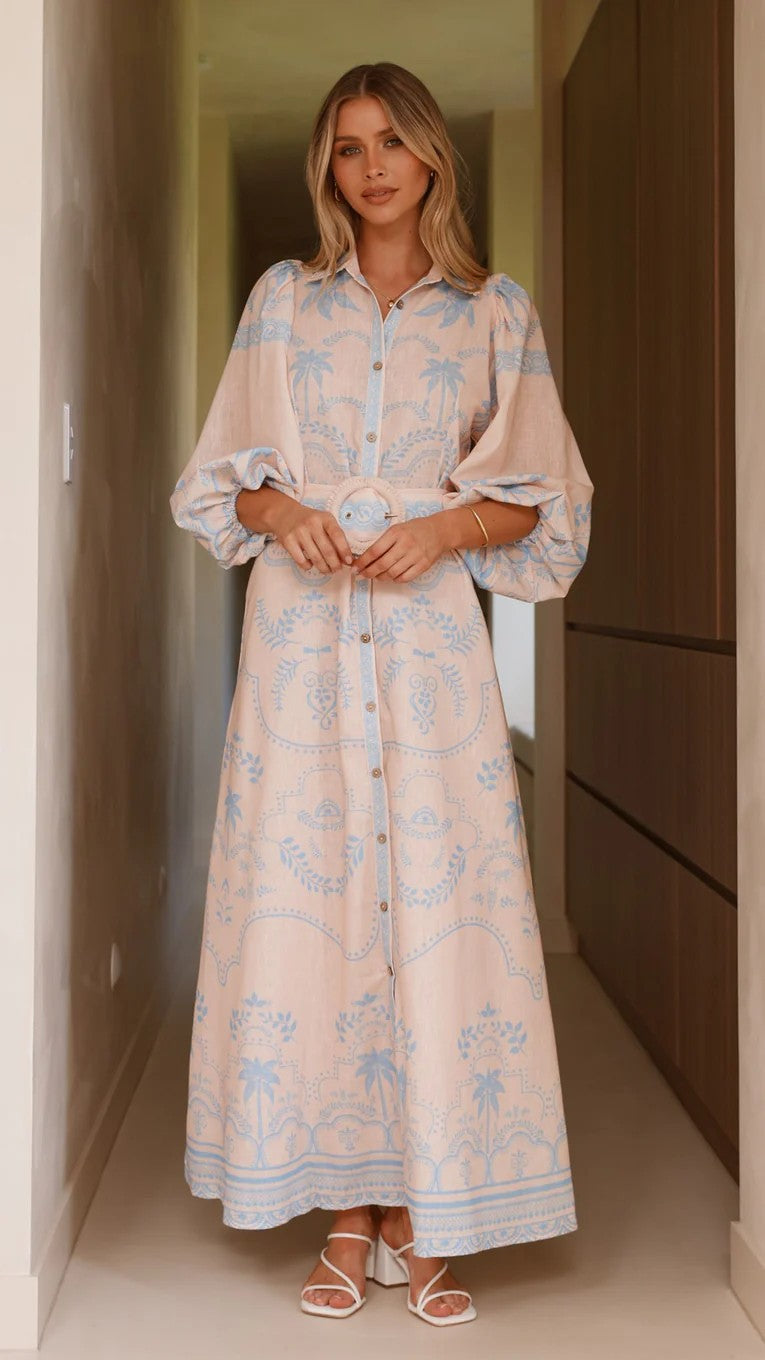 Women Floral Boho Long Sleeve Maxi Dress