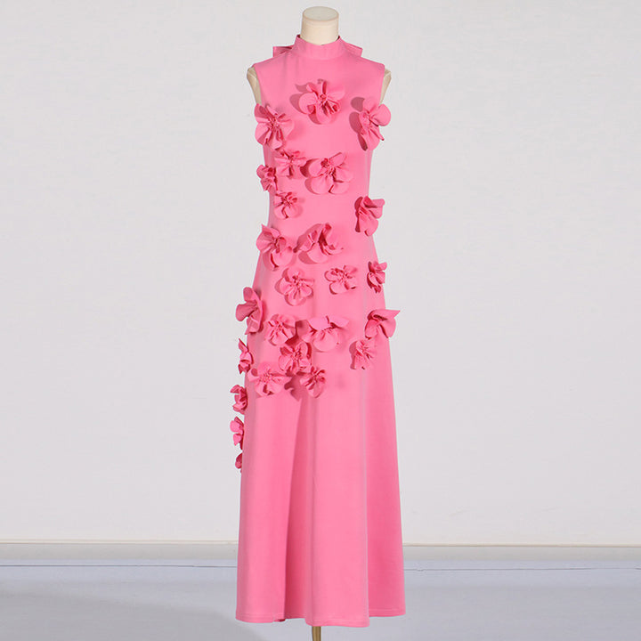 3D Pink Flower deco Maxi dress Evening dress