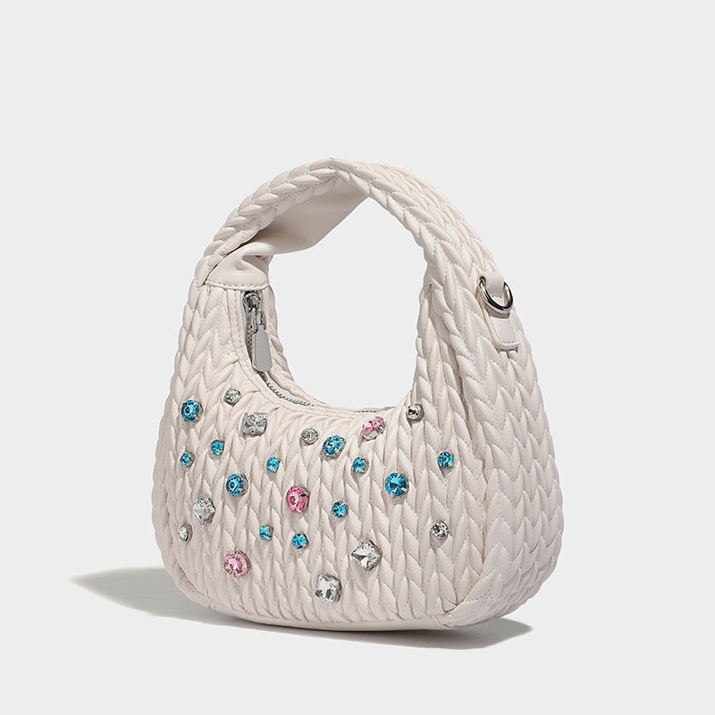 Niche design pleated cloud bag diamond handbag