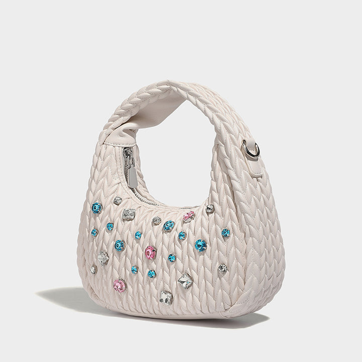 Niche design pleated cloud bag diamond handbag