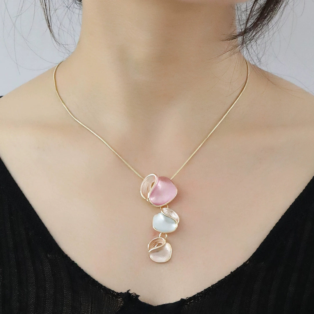 Irregular alloy petal shape colorful Oil drip painted necklace&earring set