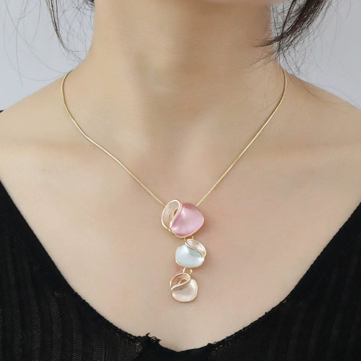 Irregular alloy petal shape colorful Oil drip painted necklace&earring set