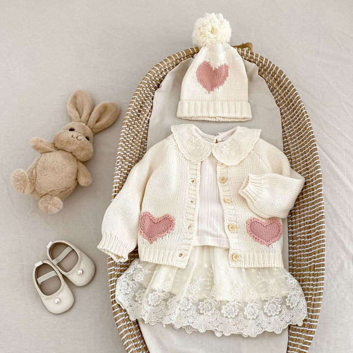 Baby Girl Sweet Love Jacquard Knitted Cardigan