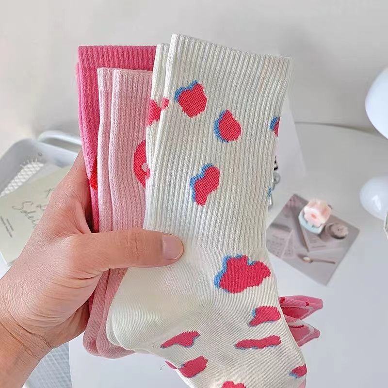 Women's cute pink mid-calf socks Valentine's socks