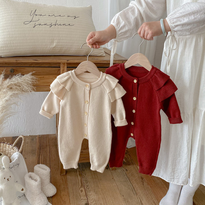 Baby knitted flying sleeve romper newborn onesie
