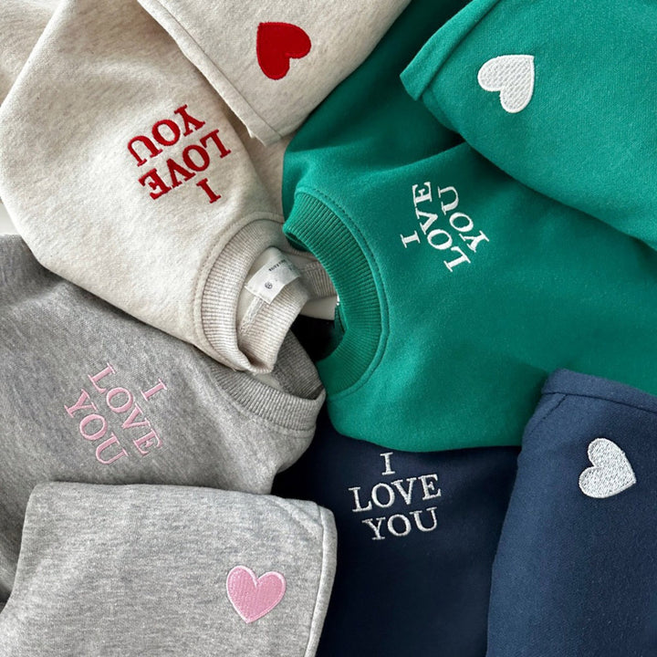 "I LOVE YOU" Letter Embroidery Sweatshirt &amp; Heart Sweatpants Set